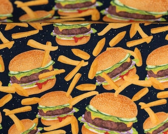 9.50 euros/meter burger fries cotton black yellow Ökotex fabric woven goods Kim from Swafing hamburgers and fries fast food