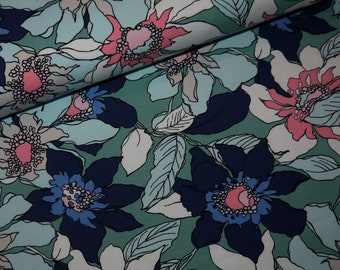 13,98Euro/meter Flowers Sweat French Terry roughened flowers REST fabric dark blue mint pink white cuddly