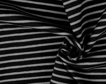 13.98 Euro/meter Striped Jersey Fabric, Black/Grey Melange, Remnant Fabric, Striped, Unisex, Solid Color, Coordinating Fabric, Cotton Jersey