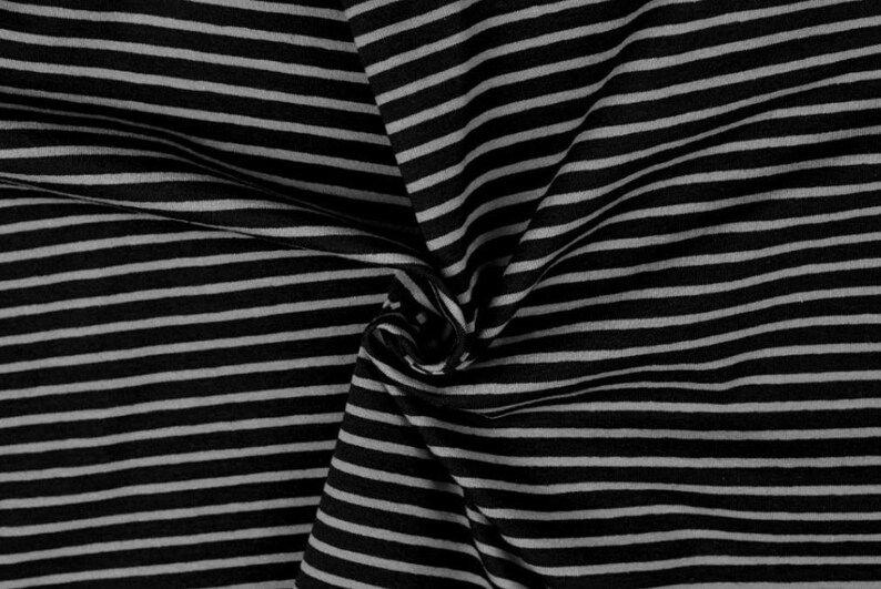 13,98Euro/m Streifen Jersey Ringel schwarz grau meliert REST Stoff gestreift unisex unbunt Kombistoff Baumwolljersey Bild 1