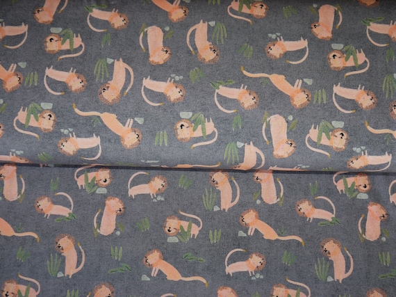 13.98 Euros meter Lion Organic Jersey on Gray With Lion GOTS