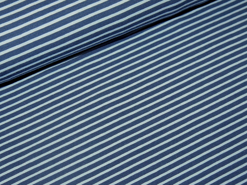12,98Euro/m Streifen Jersey Ringel dunkelblau hellblau Stoff Baumwolljersey gestreift Kombistoff Bild 1