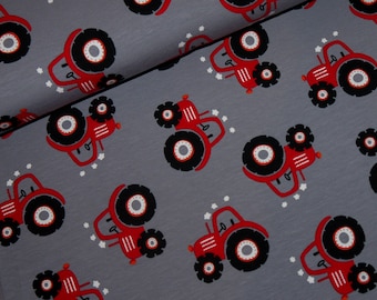 15.98Euro/meter Bulldog Jersey Tractor gray red tractors fabric children boys farm cotton jersey
