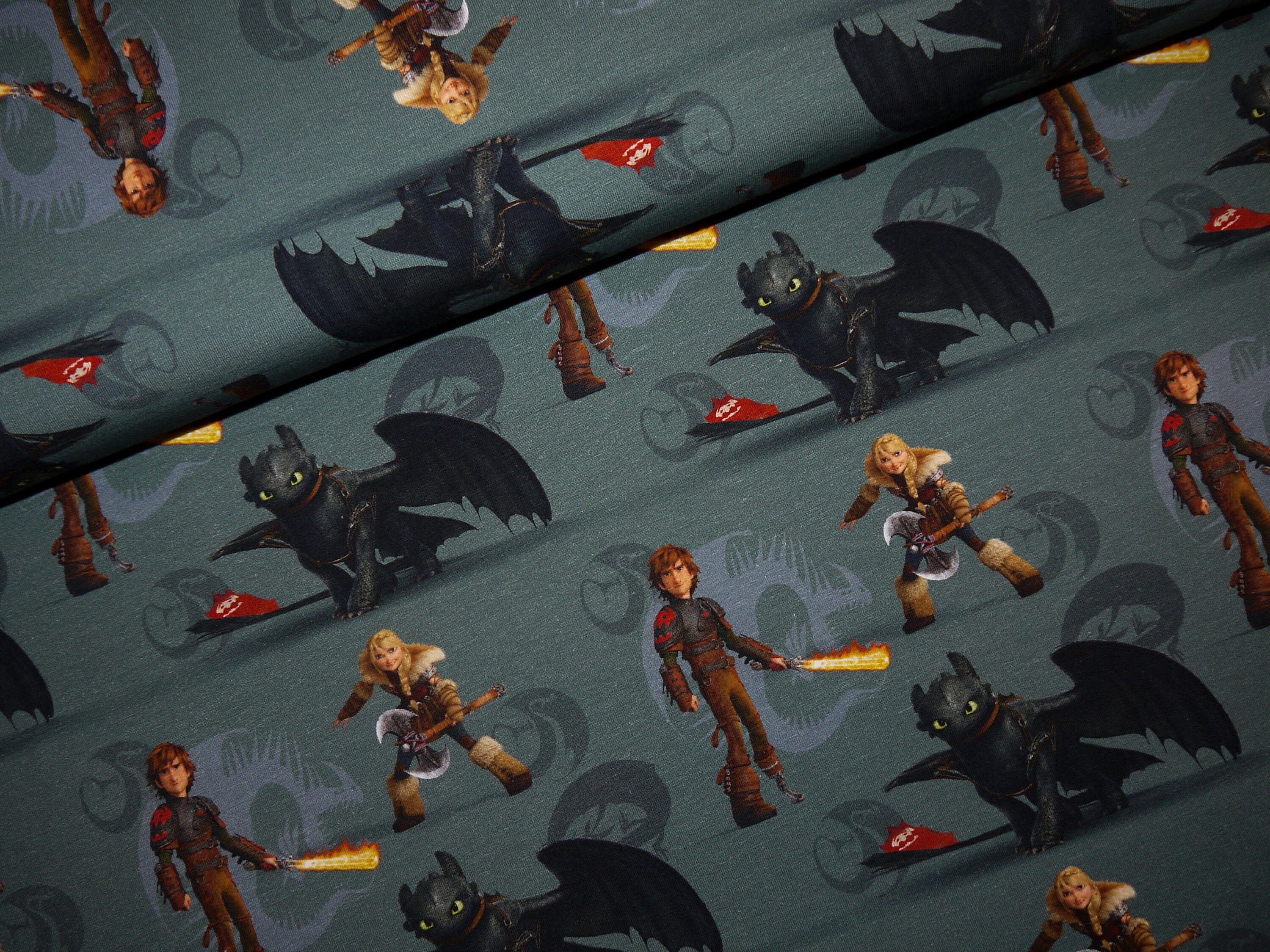 18,50Euro/m Jersey Drache Ohnezahn mit Hicks Astrid Kinder Stoff