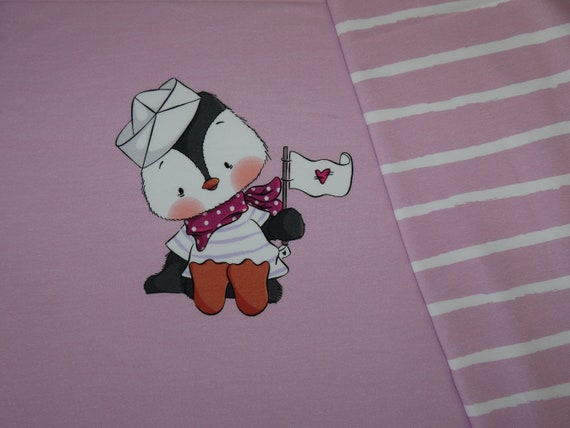 17,98euro/meter Ahoi Penguin Panel Pink French Terry Fabric