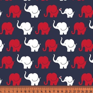 14,98Euro/m Elefanten Jersey dunkelblau rot weiß Stoff Elefant Elephant Parade Baumwolljersey Kinder Baby Bild 2
