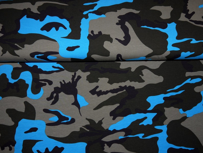 1398euro/meter Jersey Camouflage Black Turquoise Blue Grey - Etsy
