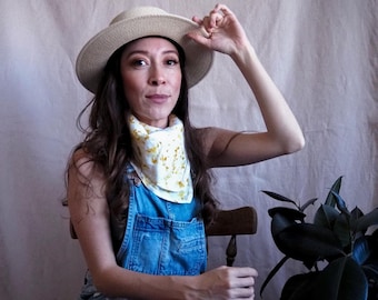 Linen Bandana Cempasuchil, bandana, linen bandana, organic linen, linen clothes. natural dyeing, natural dye, bandana natural dye