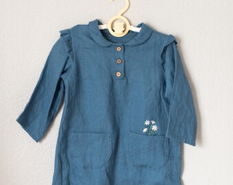 Linen Dress with long sleeves, summer dress for toddler, Baby Clothes, Summer Clothing, Toddler Dress, dress with embroidery