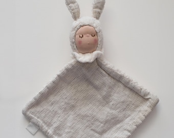 Bunny Waldorf, baby bunny, baby shower gift, pink bunny for babies, linen bunny, Waldorf doll, newborn doll, gift for babies, easter gift