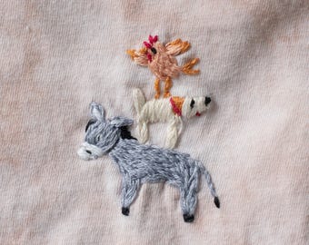 Donkey embroidery, donkey, dog and bird embroidery, handmade embroidery, biuriful tuktu