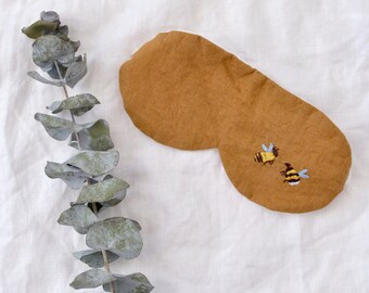 Linen sleep mask, Mustard linen, Sleep mask, Elegant sleep mask, travel accessories, linen embroidery, Linen gift, Reversible sleep mask