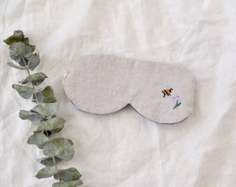 Sleep Mask, Wedding gift, Girlfriend gift, Slepping mask, Sleep mask, Natural linen, Bee embroidery, Bumblebee embroidery, Vintage gift,