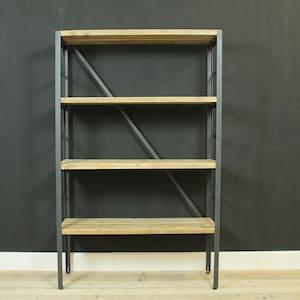 Shelf bookcase made of raw steel and lumber, lumber furniture, upcycled furniture image 5
