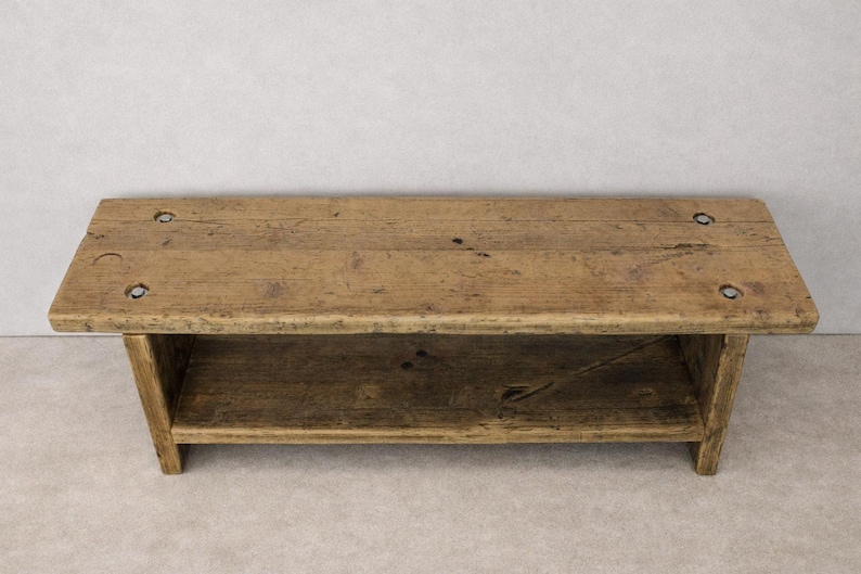 Houten bank gemaakt van dikke steigerplanken, bank voor hal of slaapkamer, meubelen van constructiehout, upcycled meubelen, tuinbank, hergebruikt hout afbeelding 4