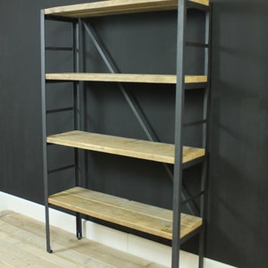 Shelf bookcase made of raw steel and lumber, lumber furniture, upcycled furniture image 7