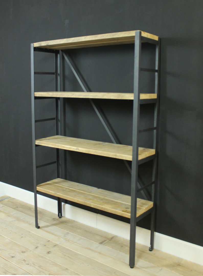 Shelf bookcase made of raw steel and lumber, lumber furniture, upcycled furniture image 7