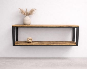 Handcrafted wall shelf made of reclaimed wood and steel – industrial look