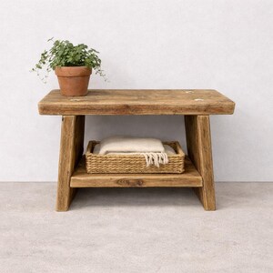 Houten bank gemaakt van dikke steigerplanken, bank voor hal of slaapkamer, meubelen van constructiehout, upcycled meubelen, tuinbank, hergebruikt hout afbeelding 3