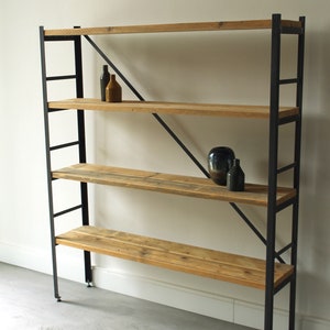 Shelf bookcase made of raw steel and lumber, lumber furniture, upcycled furniture image 3