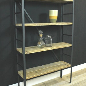 Shelf bookcase made of raw steel and lumber, lumber furniture, upcycled furniture image 6