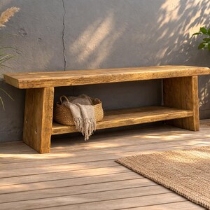 Garden bench, wooden bench made from thick scaffolding planks, bench for terrace, garden, construction timber furniture, upcycled furniture, reclaimed wood image 2