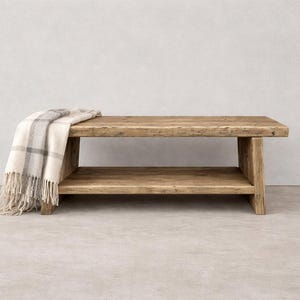 Houten bank gemaakt van dikke steigerplanken, bank voor hal of slaapkamer, meubelen van constructiehout, upcycled meubelen, tuinbank, hergebruikt hout afbeelding 2