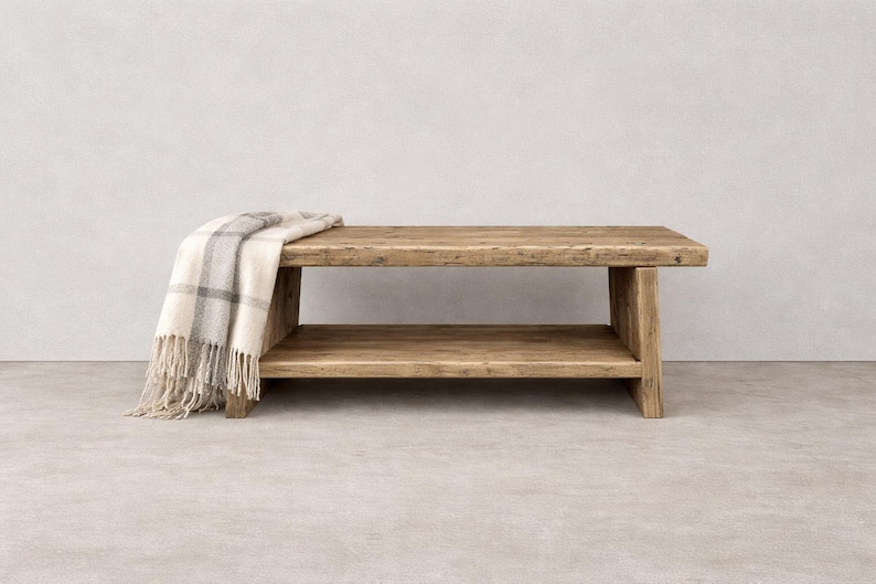 Houten bank gemaakt van dikke steigerplanken, bank voor hal of slaapkamer, meubelen van constructiehout, upcycled meubelen, tuinbank, hergebruikt hout afbeelding 2