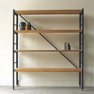 Shelf bookcase made of raw steel and lumber, lumber furniture, upcycled furniture image 1