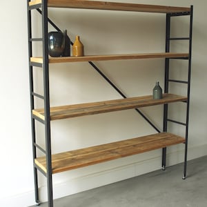 Shelf bookcase made of raw steel and lumber, lumber furniture, upcycled furniture image 4