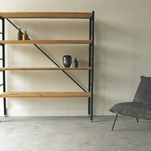 Shelf bookcase made of raw steel and lumber, lumber furniture, upcycled furniture image 2