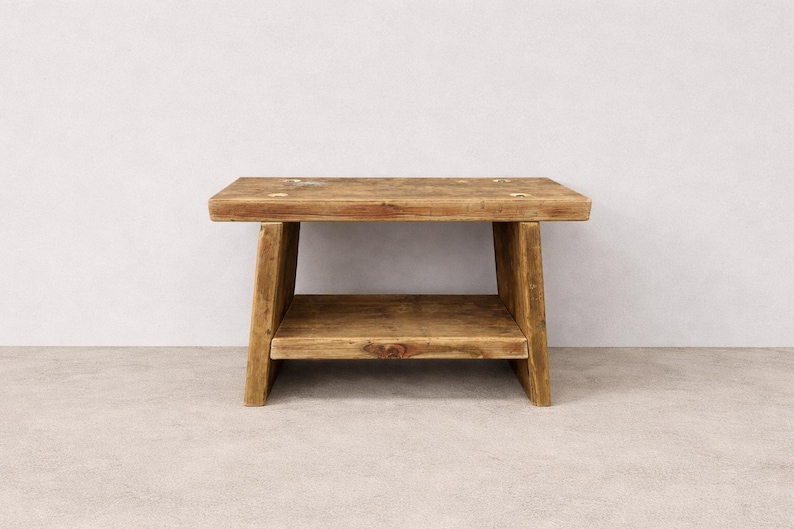 Houten bank gemaakt van dikke steigerplanken, bank voor hal of slaapkamer, meubelen van constructiehout, upcycled meubelen, tuinbank, hergebruikt hout afbeelding 5