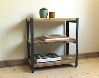 Shelf sideboard made of raw steel and lumber, lumber furniture, upcycling furniture