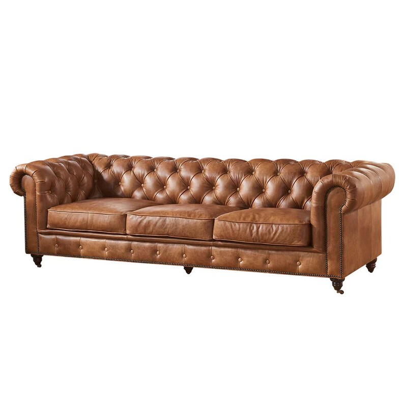 Premium Chesterfield Sofa Light Brown Leather Etsy