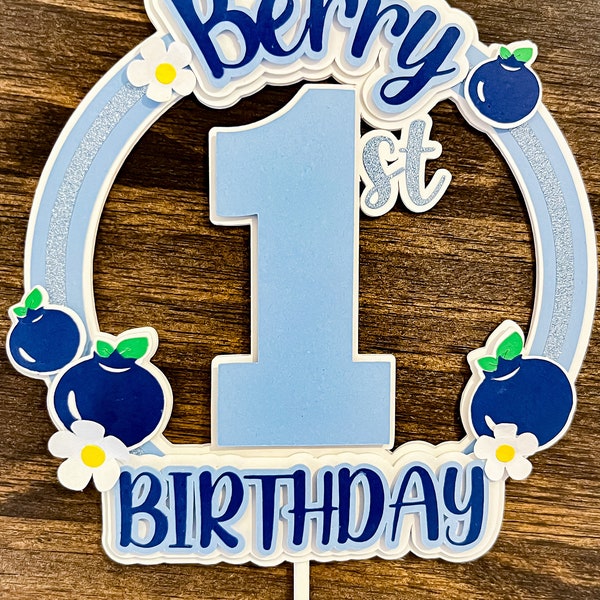 3D Berry First Birthday Blueberry Birthday Smash Cake Topper One 1st Glitter boy girl flowers