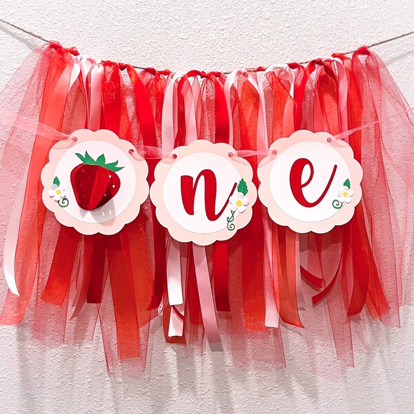 Strawberry Berry 3D Ribbon Highchair Garland Pink Red 1st First Birthday Decoration Chair