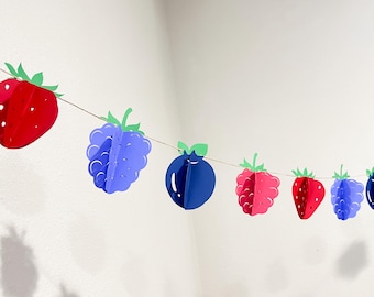 Mixed Berry Blueberry Strawberry Birthday Garland customized 3d Banner Berries 1st 3d girl boy