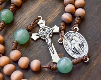 Rosary Handmade Gemstone Miraculous Medal Micro Cord Prayer wooden beads Catholic