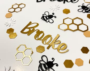 Bee Confetti 100 Pieces Garland Daisy BeeDay Birthday Banner Deocrations Customized Personalized Name