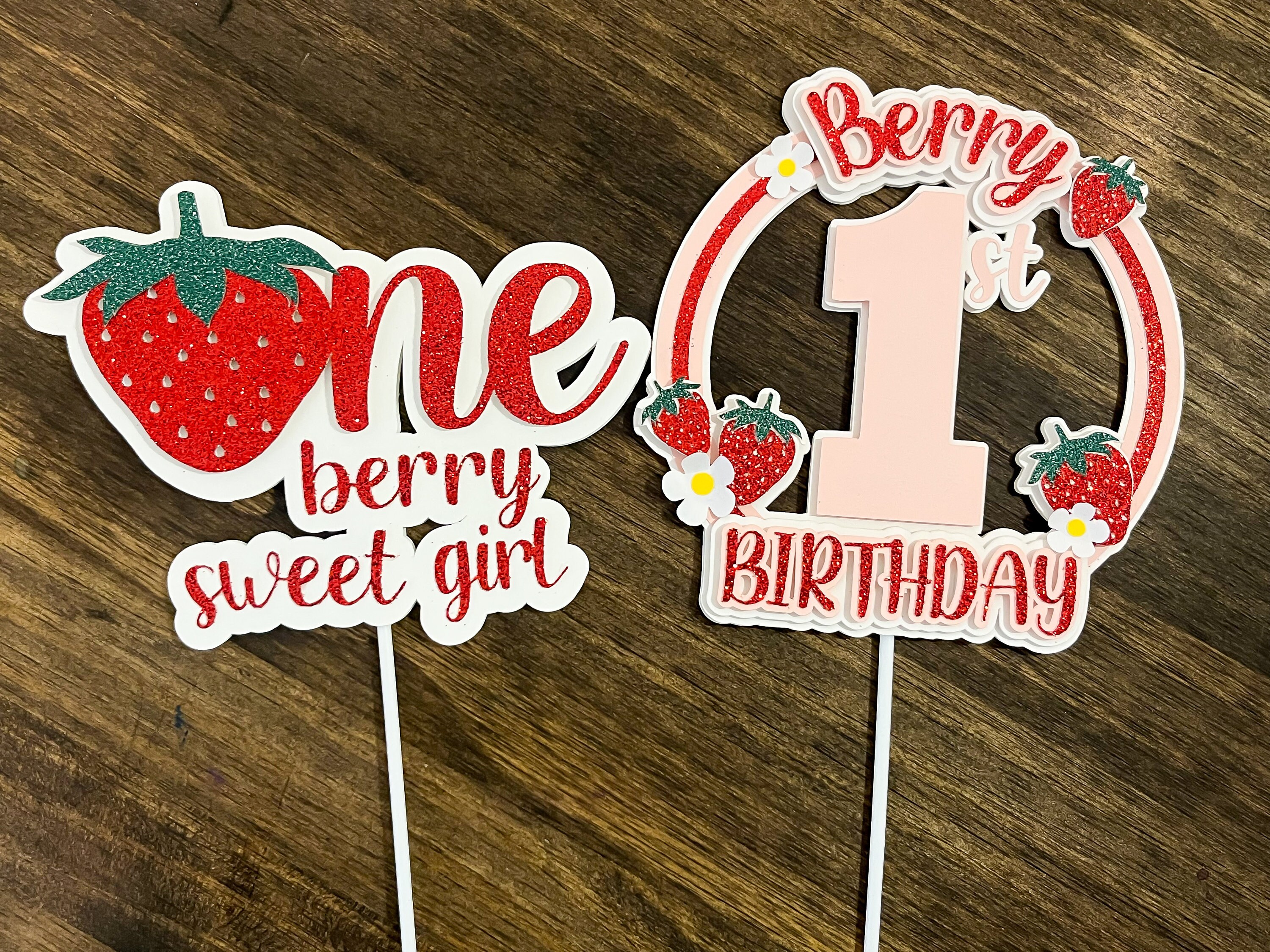 3D Strawberry Smash Cake Topper One First 1st Birthday Glitter - Etsy