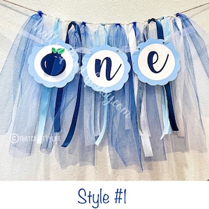 Blueberry Highchair banner Berry first 1st birthday smash cake flowers girl boy high chair seat decoration