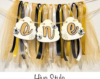 Bee Day Highchair Banner: First Birthday Decor, Honeycomb Garland