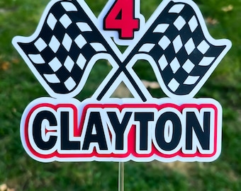 Custom Racing Flag Cake Topper: Race Car Birthday Party