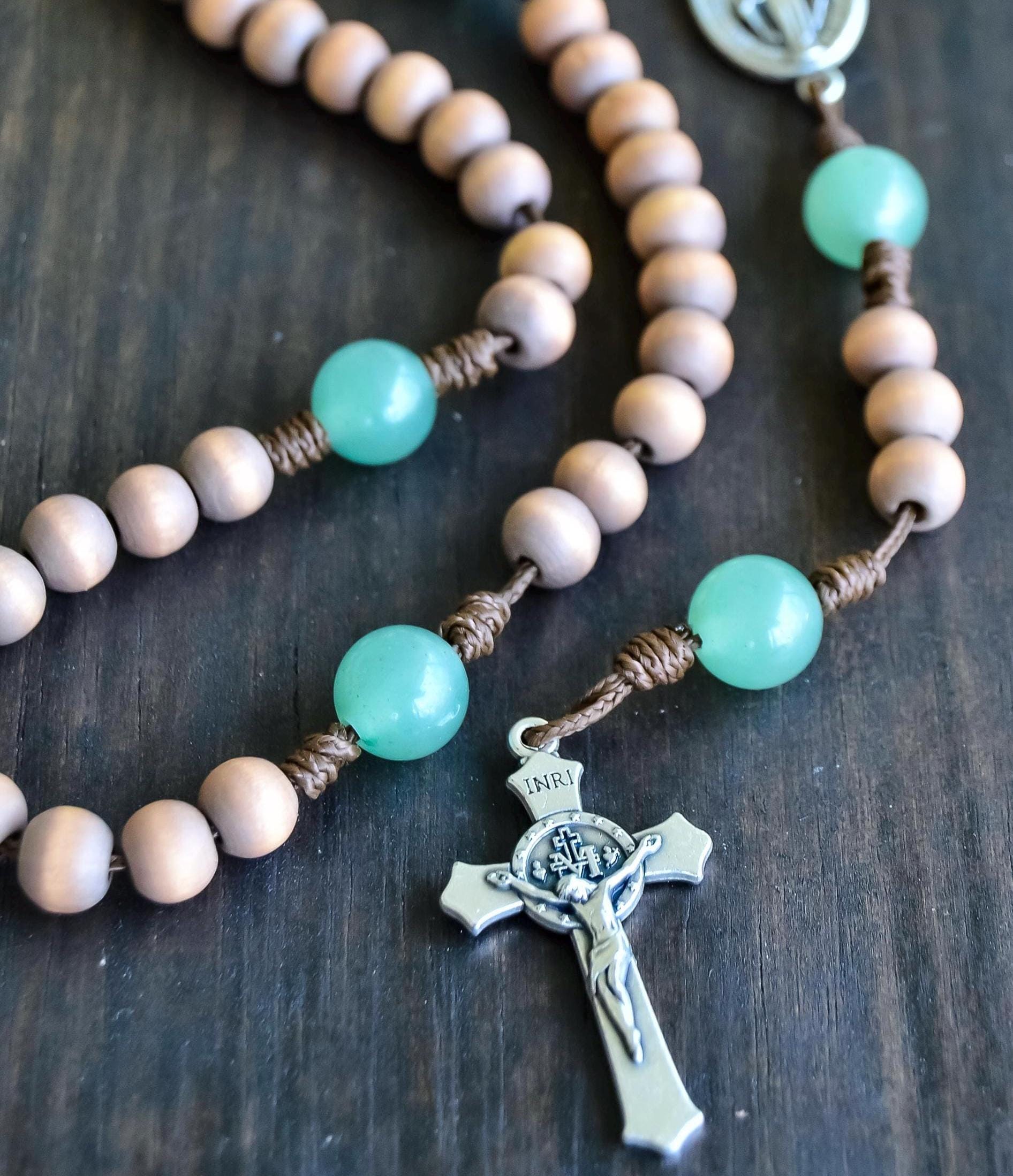 Rosary Handmade Gemstone Miraculous Medal Micro Cord Prayer wooden beads Catholic