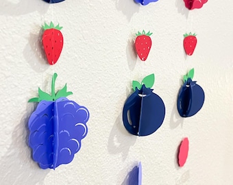 Berry Garland: Strawberry, Blueberry, Flowers Birthday Banner blackberry raspberry garlands vertical