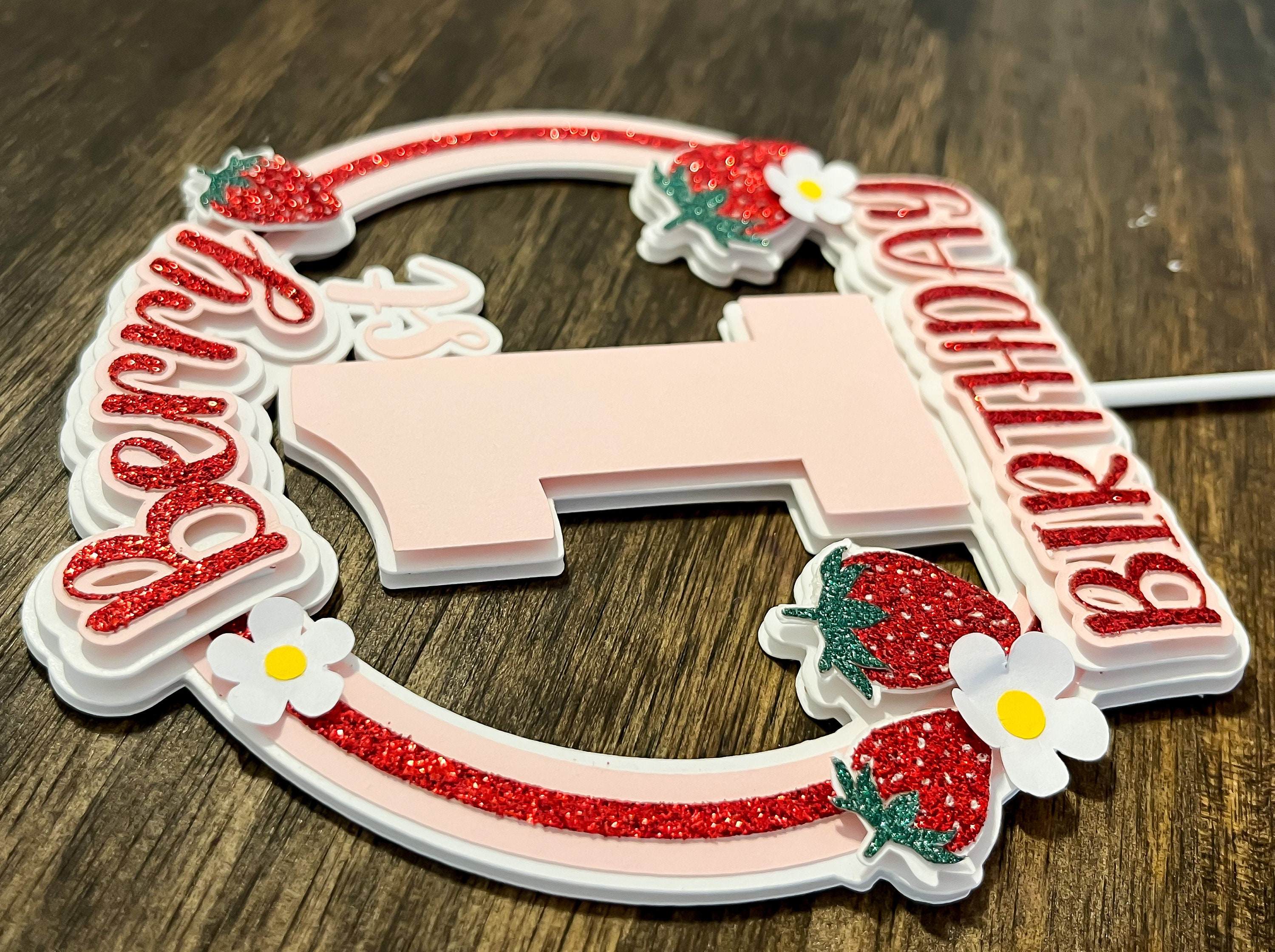 3D Strawberry Smash Cake Topper One First 1st Birthday Glitter - Etsy