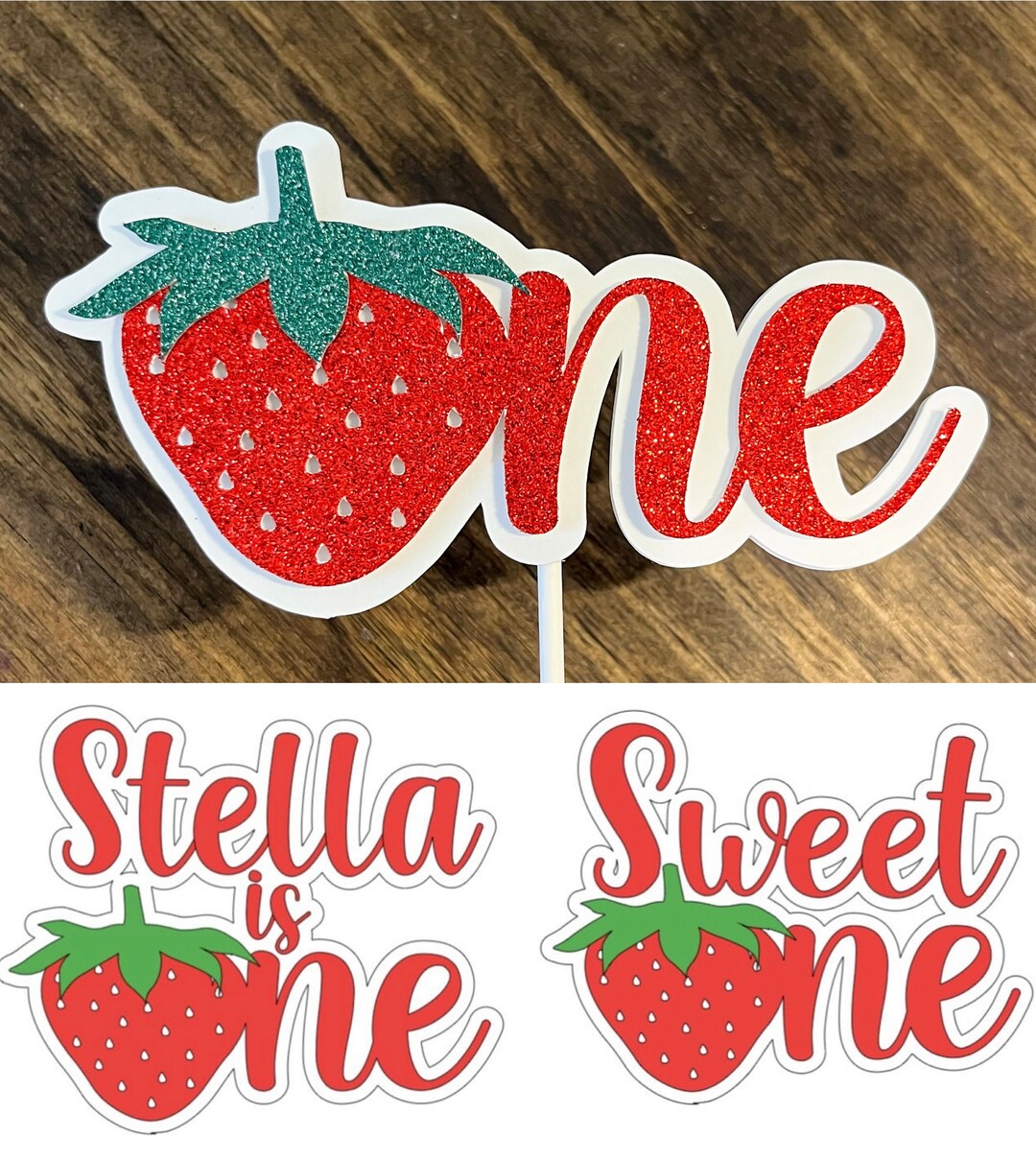 3D Custom Strawberry Cake Topper Sweet One Berry First Birthday Smash ...