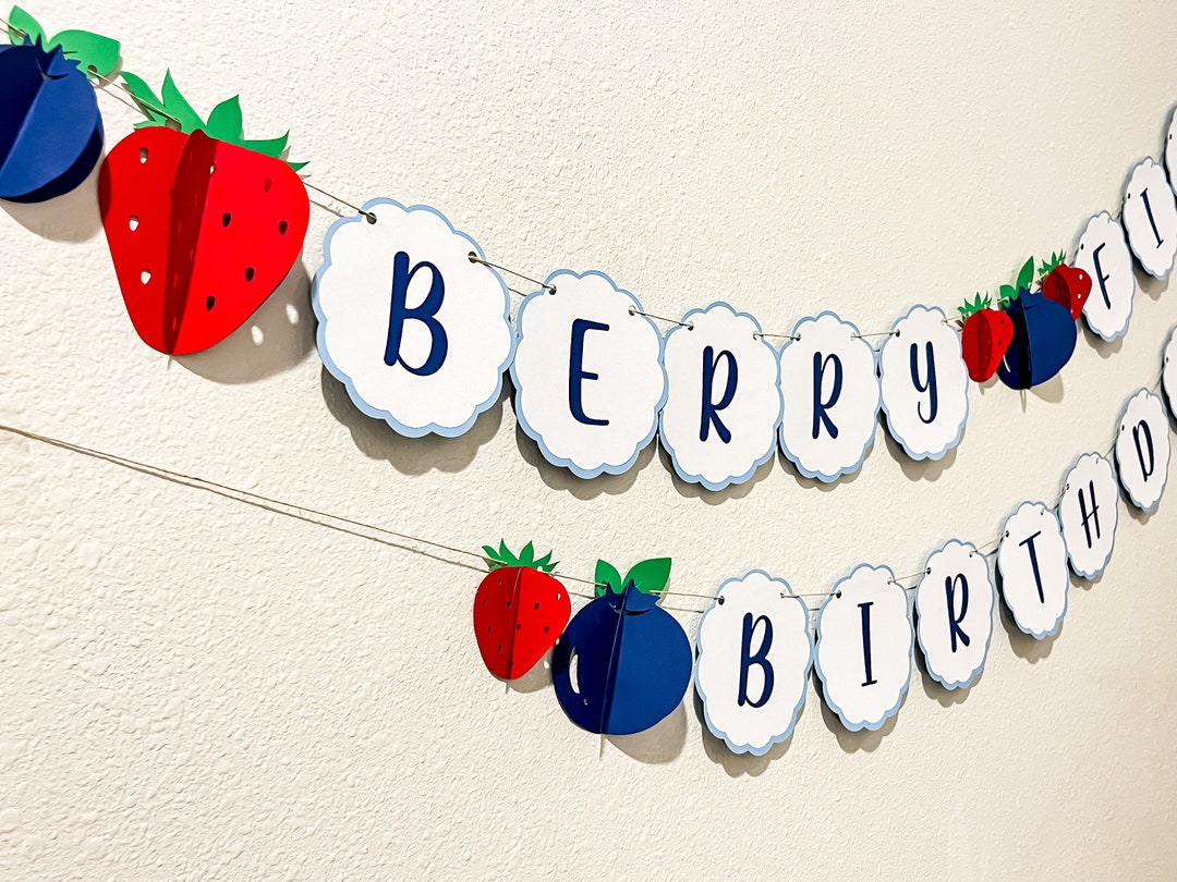 "Berry First" Glitter Banner - Baby Shower Or Gender Reveal Party Decoration - View #4