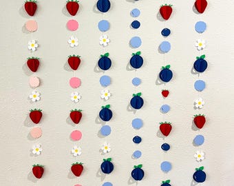 Berry Garland: Strawberry, Blueberry, Flowers Birthday Banner blackberry raspberry garlands vertical