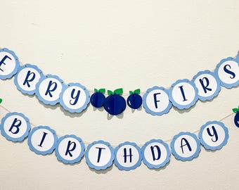 Blueberry Berry First Birthday Photo Banner Garland Personalized 1st customized name